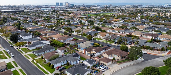 Aerial view of residential neighborhood near Orange Park, Florida with tree-lined streets and housing.